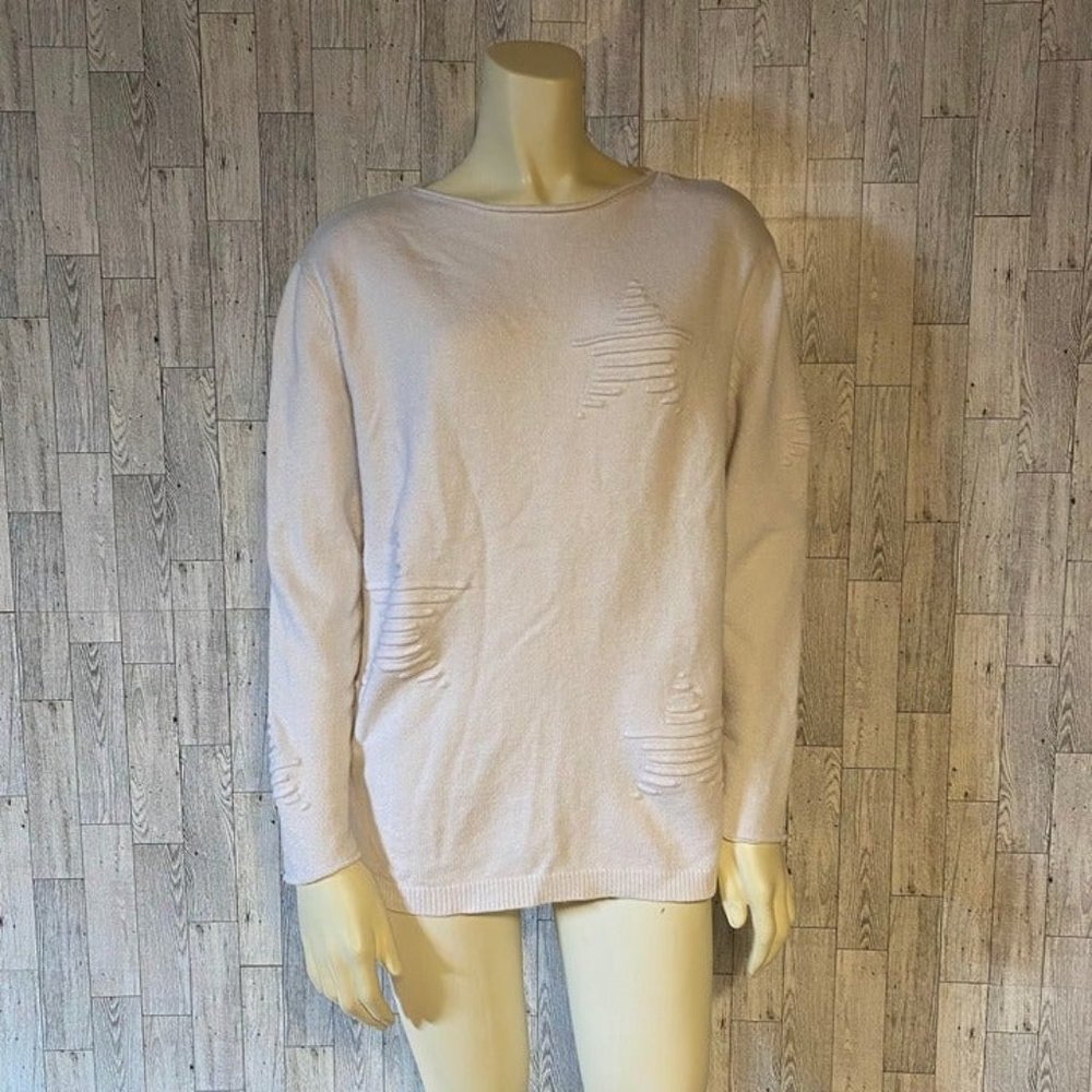Grace White Long Sleeve Sweater with embroidered Stars Size Medium